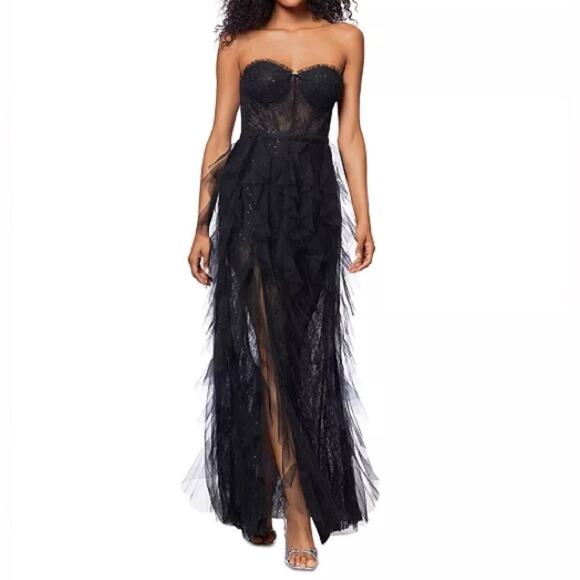 Betsy & Adam Women's Sleeveless Lace Corset Gown Black Sz 12 NWT - Picture 1 of 11